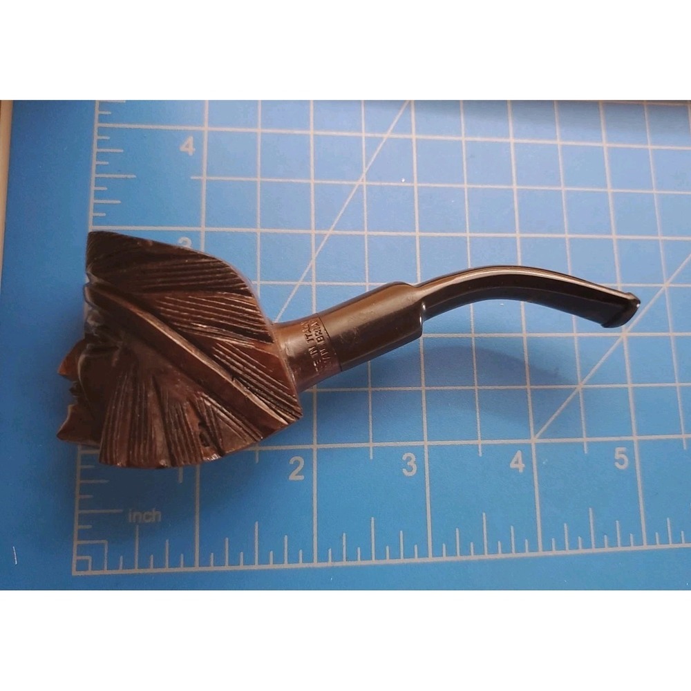 Vintage Hand Carved Indian Head Face Figural Pipe Collectors Smoking Pipe - Picture 3 of 11